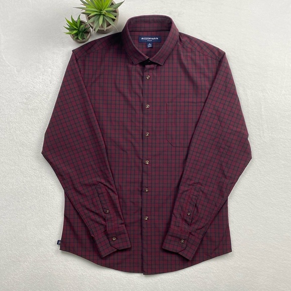 Mizzen+Main Other - Mizzen+Main Leeward Trim Fit No Tuck Checkered Dress Shirt (Burgundy/Blue/Green)